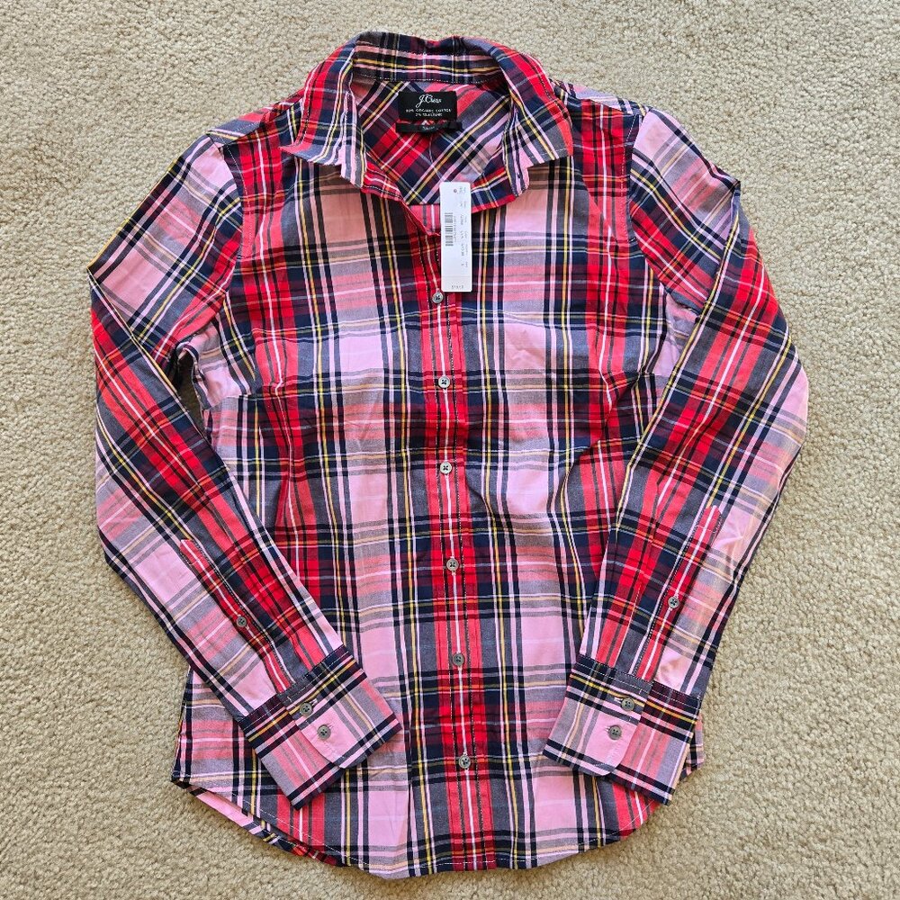 NWT J. Crew Pink Stewart Tartan Plaid Button Down Shirt Size 2 - Picture 1 of 5
